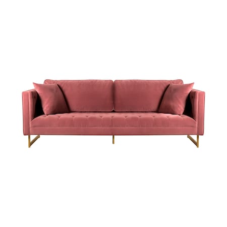 Armen Living Lenox Pink Velvet Modern Sofa with Brass Legs LCLN3PNK